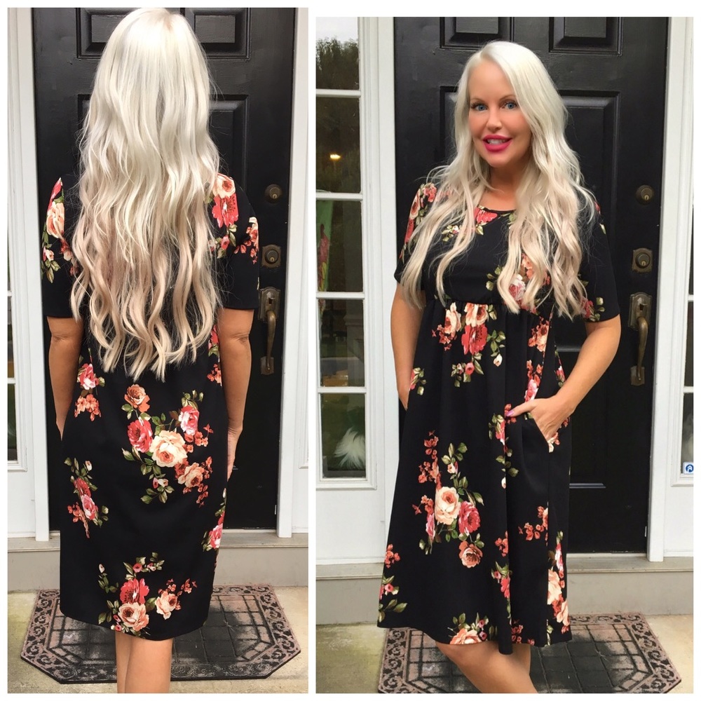 LAST 1! πBest Ever! Black Floral Babydoll Dress! - Picture 3 of 3